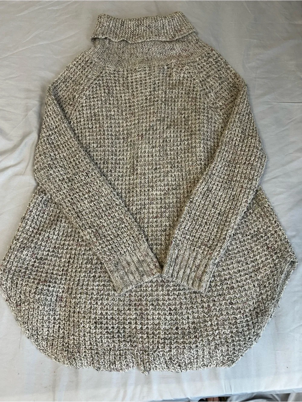 Free People Speckled Cream Knit Turtleneck Sweater